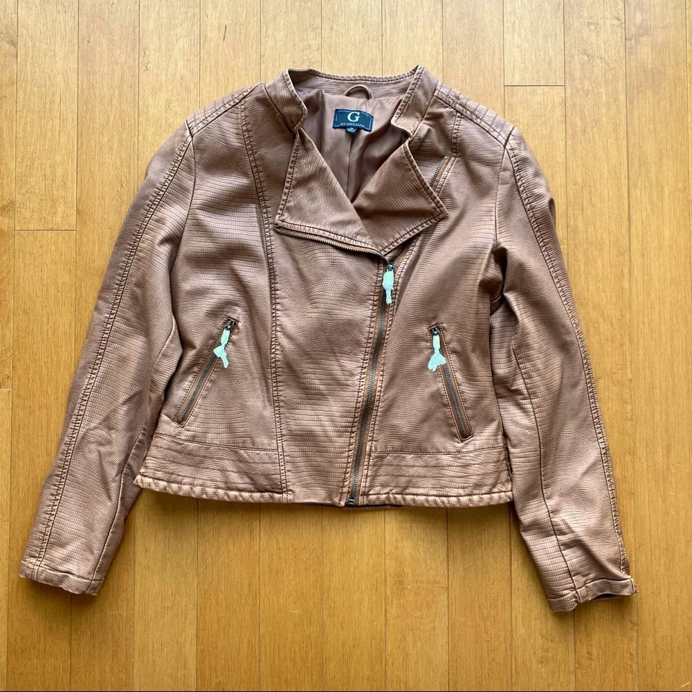 NWT G by Giuliana brown faux leather motorcycle jacket size medium - Picture 3 of 6
